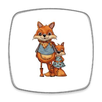 Famille renard en tenues colorées - Magnet carré - blanc - Devant