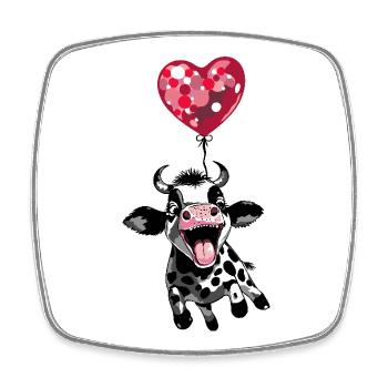 Veau sauteur avec ballon cœur - vache veau - Magnet carré - blanc - Devant