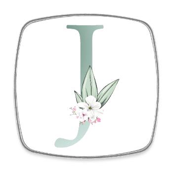 J Monogram, Floral, Personnalisable - Magnet carré - blanc - Devant