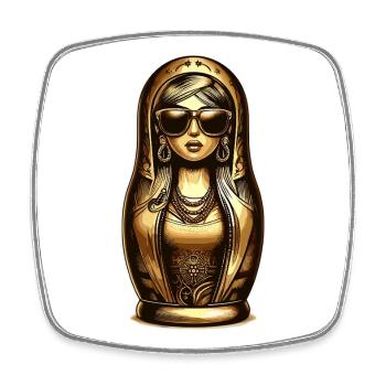 Matrjoschka cool Sonnenbrille Gold Geschenk - Viereckiger Kühlschrankmagnet - Weiß - Vorne