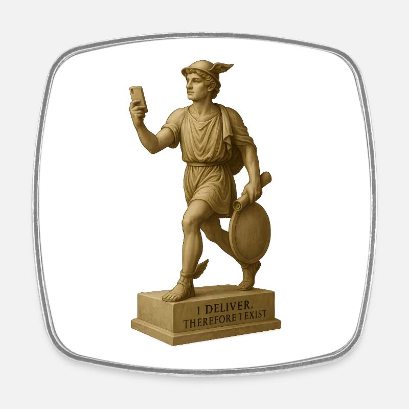Antike Philosophenfigur mit Smartphone - Viereckiger Kühlschrankmagnet - Weiß