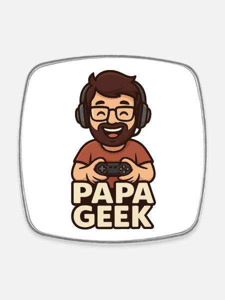 Papa Geek - Magnet carré - blanc