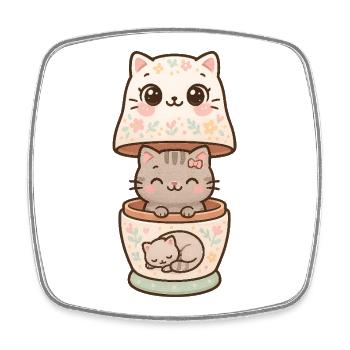 Chat Matriochka Kawaii - Magnet carré - blanc - Devant