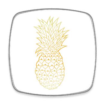 Gold Umriss Ananas Tropisches Design - Viereckiger Kühlschrankmagnet - Weiß - Vorne
