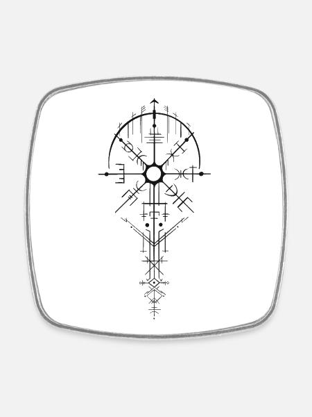 Nordic Rune Amulet Design - Square fridge magnet - white