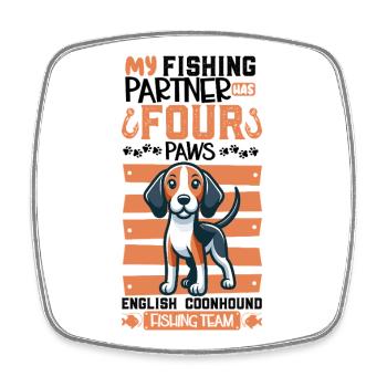 Fishing and American English Coonhound - Square fridge magnet - white - Front