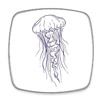 Jellyfish Line Art Illustration - Square fridge magnet - white - Front