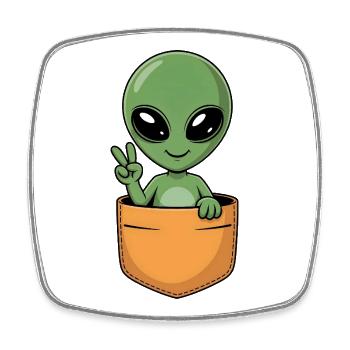 Niedliche Tasche Alien Friedenszeichen Karikatur - Viereckiger Kühlschrankmagnet - Weiß - Vorne