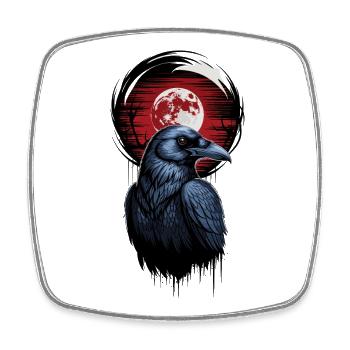 Corbeau devant une pleine lune rouge sang Corbeau nocturne mystique - Magnet carré - blanc - Devant