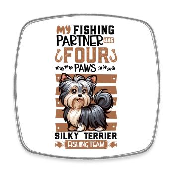 Fishing and Australian Silky Terrier - Square fridge magnet - white - Front