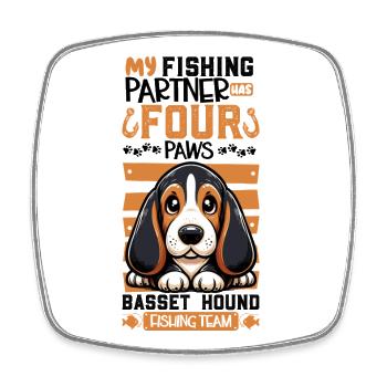 Fishing and Basset Hound - Square fridge magnet - white - Front