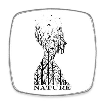 Silhouette de la nature – Motif d’art de l’homme et de la forêt - Magnet carré - blanc - Devant