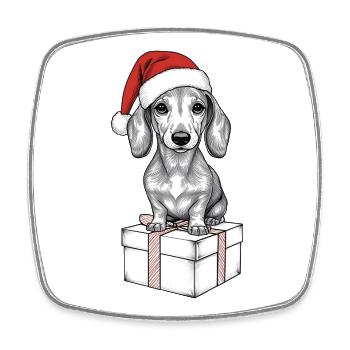 Weihnachts-Dackel auf Geschenk – Süßes Xmas Design - Viereckiger Kühlschrankmagnet - Weiß - Vorne