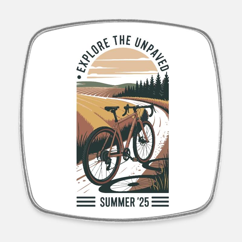 Cycling through the summer fields - Square fridge magnet - white