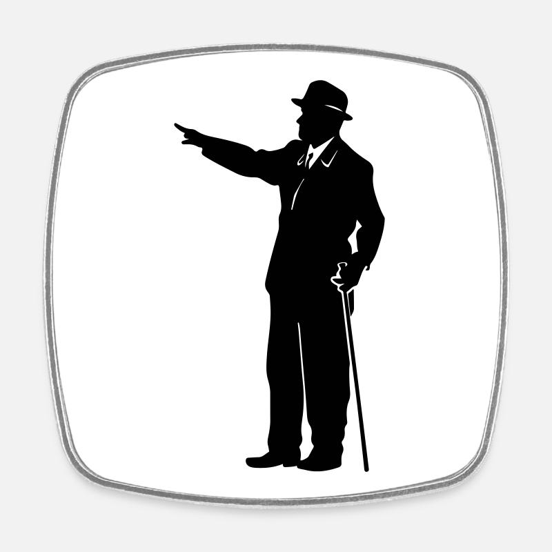 Silhouette de gentleman avec canne - Magnet carré - blanc
