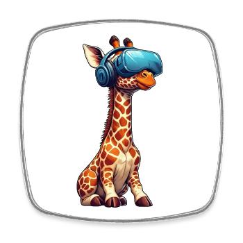 Cute Giraffe Gamer Cartoon Gamer Virtual Reality - Square fridge magnet - white - Front