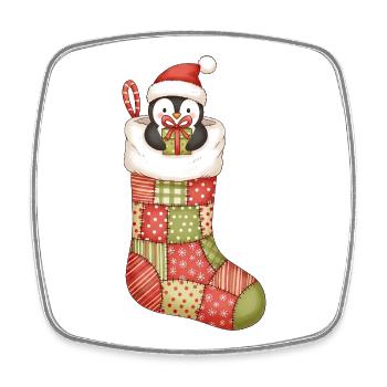 Pingouin de dessin animé mignon en chaussette de Noël - Magnet carré - blanc - Devant