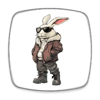 Hase Cool Winter - Viereckiger Kühlschrankmagnet - Weiß - Vorne