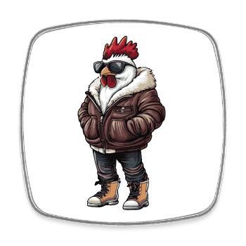 Rooster Cool Winter - Square fridge magnet - white - Front