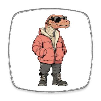 Dinosaur brontosaurus Cool Winter - Square fridge magnet - white - Front