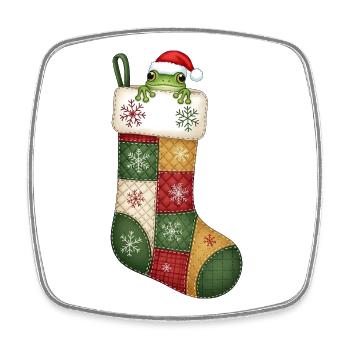 Dessin animé drôle chaussette de Noël avec grenouille - Magnet carré - blanc - Devant
