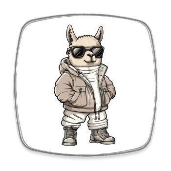 Alpaga Lama Hiver Frais - Magnet carré - blanc - Devant