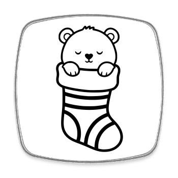 Ours mignon en chaussettes de Noël | Cadeau - Magnet carré - blanc - Devant