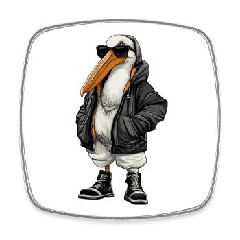 Pelikan Vogel Cool Winter - Viereckiger Kühlschrankmagnet - Weiß - Vorne