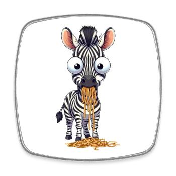 Funny Zebra Spaghetti Eating Big Eyes Clumsy - Square fridge magnet - white - Front