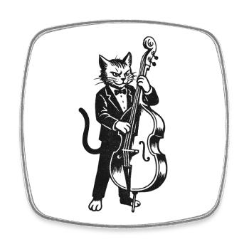 Chat jazz en costume avec contrebasse - Magnet carré - blanc - Devant