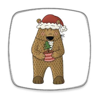 Ours avec sapin de Noël et chapeau de Père Noël - Magnet carré - blanc - Devant