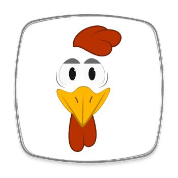 Dessin animé drôle avec visage de poule et grands yeux, animal mignon - Magnet carré - blanc - Devant