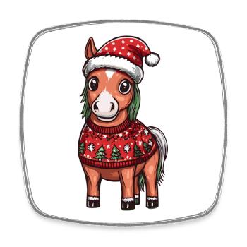 Pferd Weihnachten Xmas - Viereckiger Kühlschrankmagnet - Weiß - Vorne