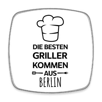 Die besten Griller kommen aus Berlin / BBQ, Grill - Viereckiger Kühlschrankmagnet - Weiß - Vorne
