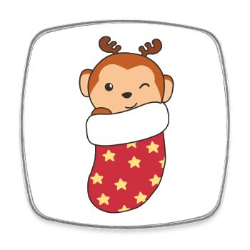 Singe mignon en chaussette de Noël pour le singe de Noël - Magnet carré - blanc - Devant