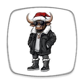 Noël Taureau Hiver - Magnet carré - blanc - Devant