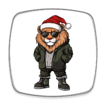 Noël Lion Hiver - Magnet carré - blanc - Devant
