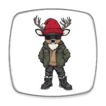 Hirsch Weihnachten Winter - Viereckiger Kühlschrankmagnet - Weiß - Vorne