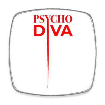 Psycho Diva – Sarkasmus-Spruch Rot - Viereckiger Kühlschrankmagnet - Weiß - Vorne