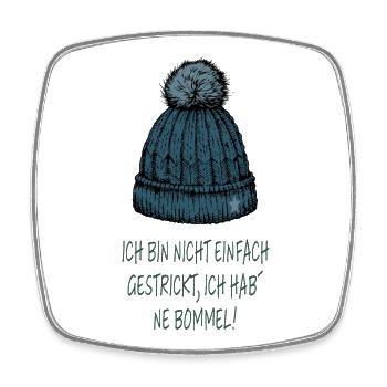Ich bin nicht einfach gestrickt – Bommel Spruch - Viereckiger Kühlschrankmagnet - Weiß - Vorne