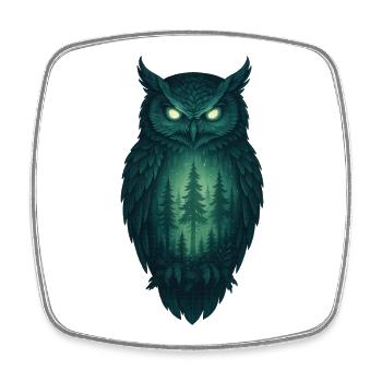 Owl in the Forest at Night - Square fridge magnet - white - Front