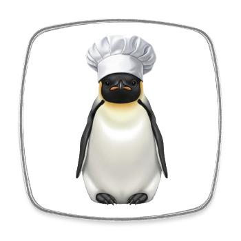 Dessin animé Drôle de Chef Pingouin Cuisine Décalée - Magnet carré - blanc - Devant