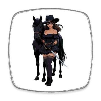 Zorro-Frau mit schwarzem Pferd - Viereckiger Kühlschrankmagnet - Weiß - Vorne