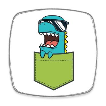 Pocket Dino mit Sonnenbrille Süßes Kinder Motiv - Viereckiger Kühlschrankmagnet - Weiß - Vorne