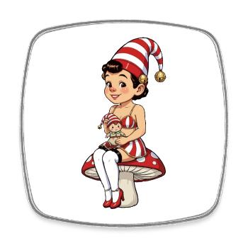 Fille lutin avec poupée bébé - Magnet carré - blanc - Devant