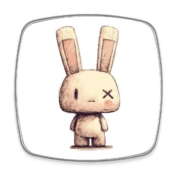 Hugging rabbit with cross eyes - Square fridge magnet - white - Front