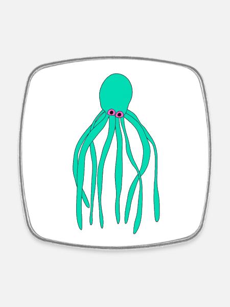 Turquoise Octopus Pop Art Print - Square fridge magnet - white