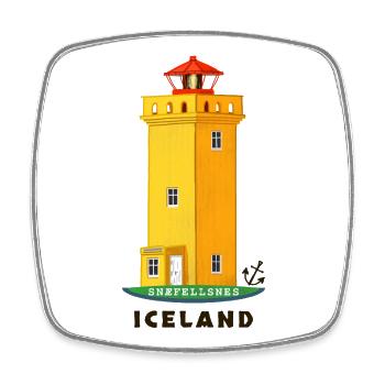 Iceland, phare de Snæfellsnes dessiné à la main - Magnet carré - blanc - Devant