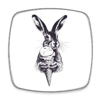 Hase mit Eis Vintage Gravur - Viereckiger Kühlschrankmagnet - Weiß - Vorne