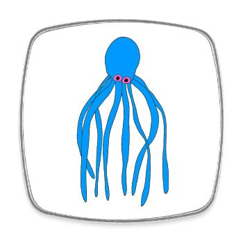 Blue cartoon octopus with pink eyes - Square fridge magnet - white - Front